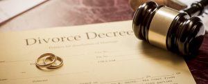 Divorce decree and wooden gavel