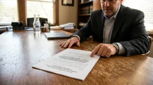 attorney pointing at Texas Statutory Durable Power of Attorney Conversion Agreement document on desk